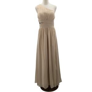 BRIDESMAID SZ 12 L cream beige one shoulder lace up maxi formal party dress B45